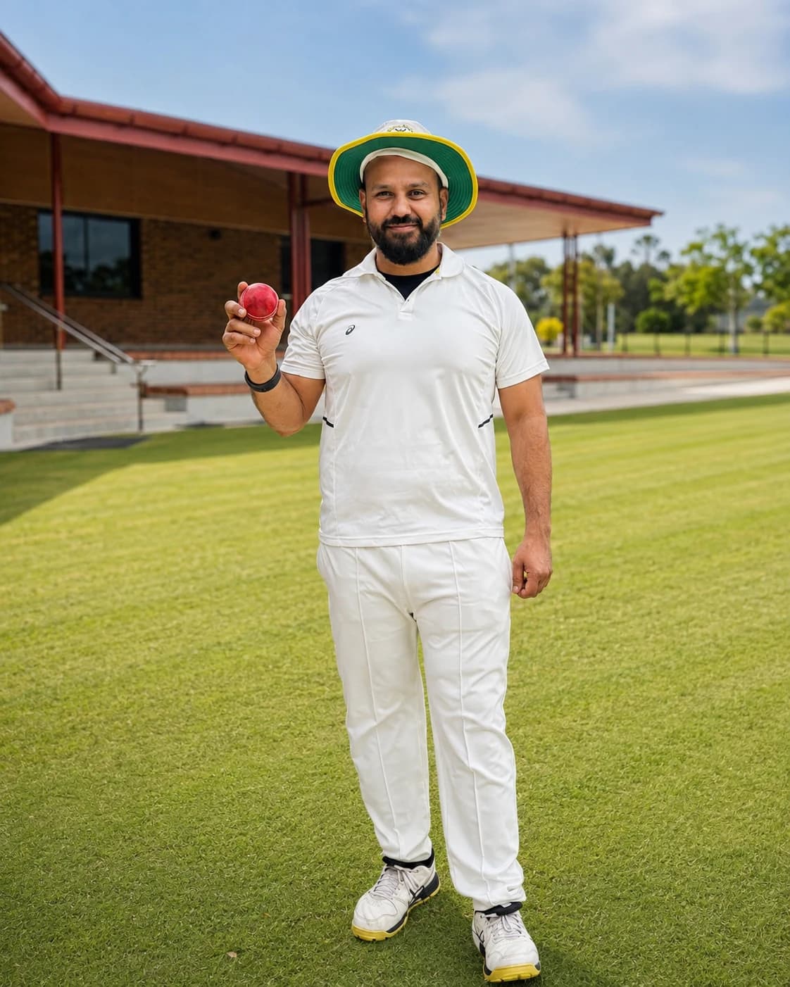 Willowdale senior player holding a cricket ball at the ground