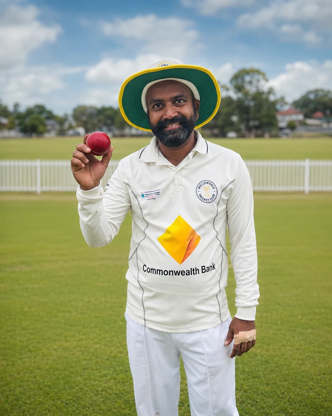 Willowdale senior player presenting a cricket ball